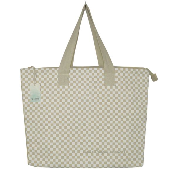 Carve Designs Handbags - Carve Designs Tan Check Organic Cotton Beach Tote Bag